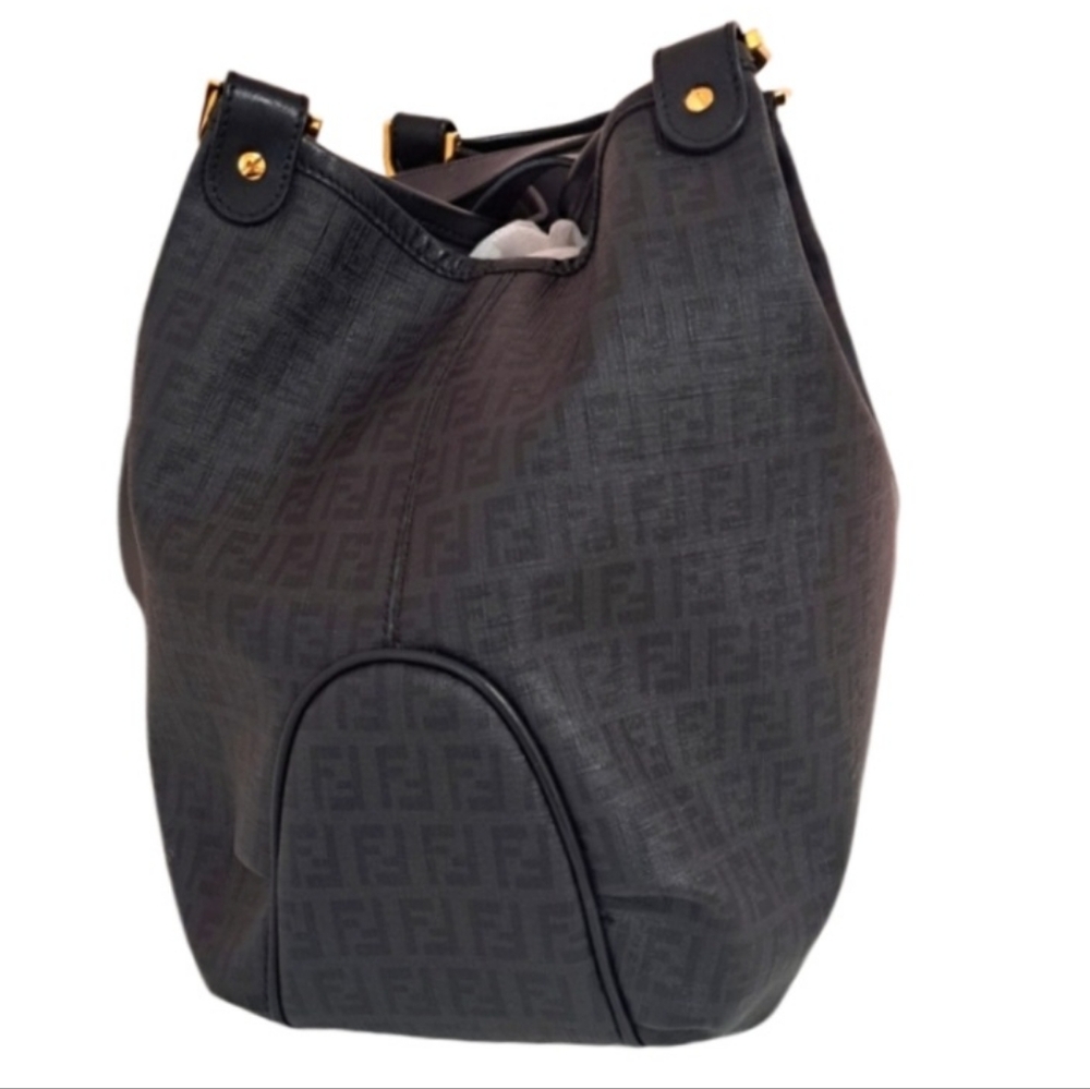 ✅️SOLD✅️ FENDI Black Gold Zucchino Chiusura Tote Shoulder Bag AUTHENTIC - Picture 6 of 14